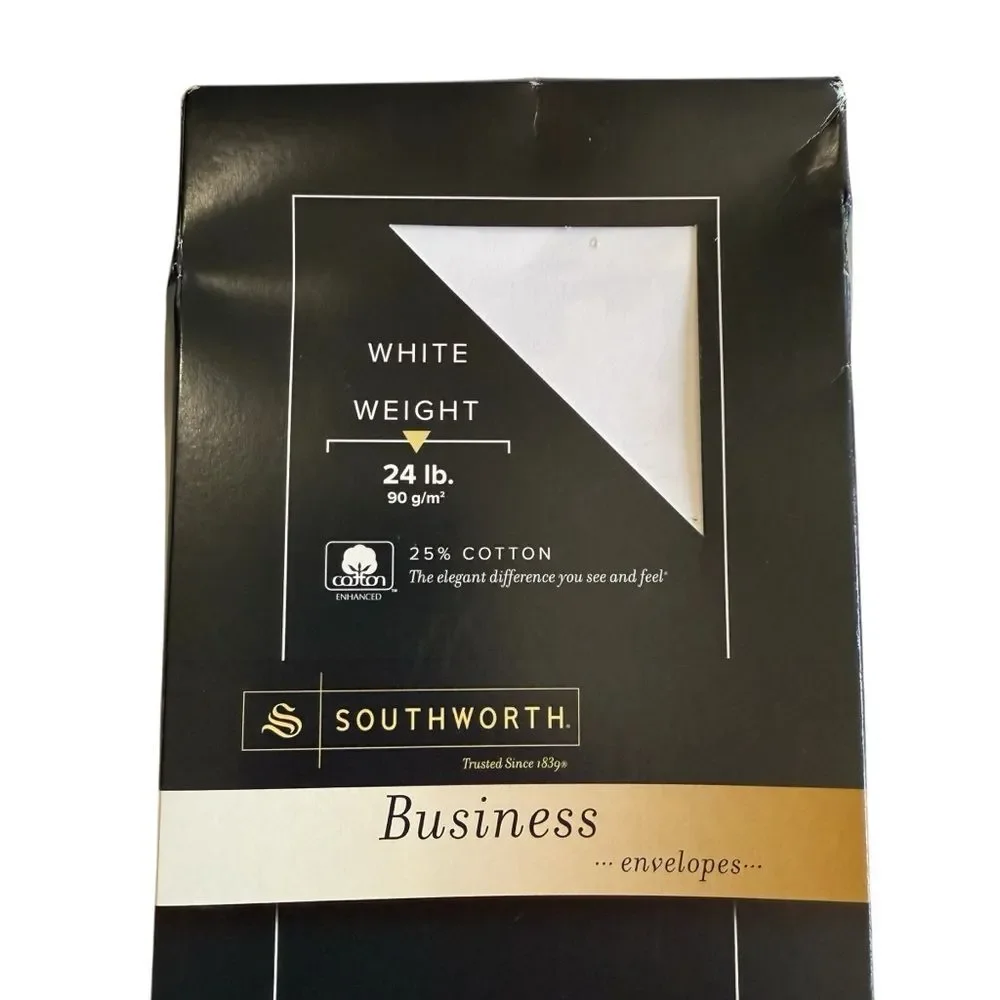 Southworth Business Envelopes White 24 lb 25% Cotton 50 Count Sealed Box New
